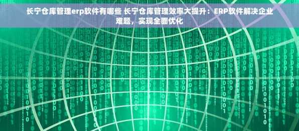 长宁仓库管理erp软件有哪些 长宁仓库管理效率大提升：ERP软件解决企业难题，实现全面优化