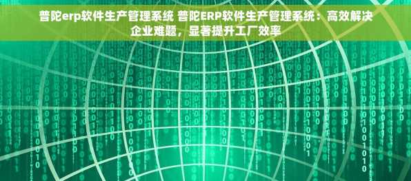普陀erp软件生产管理系统 普陀ERP软件生产管理系统：高效解决企业难题，显著提升工厂效率