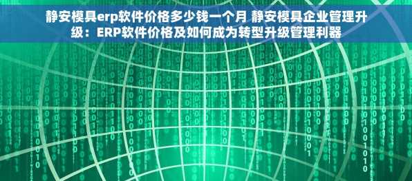 静安模具erp软件价格多少钱一个月 静安模具企业管理升级：ERP软件价格及如何成为转型升级管理利器