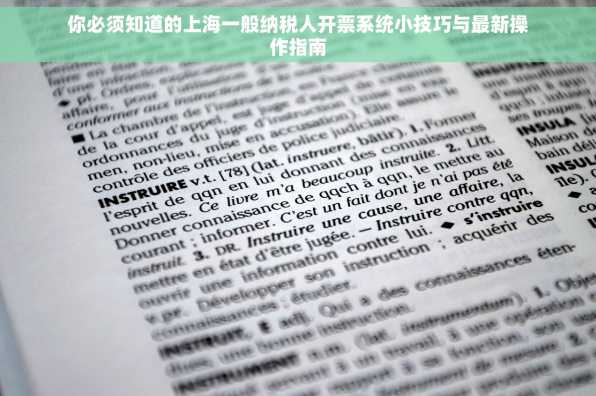 你必须知道的上海一般纳税人开票系统小技巧与最新操作指南