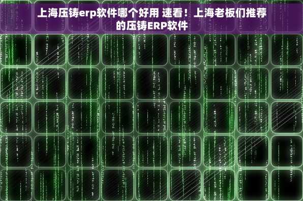 上海压铸erp软件哪个好用 速看！上海老板们推荐的压铸ERP软件