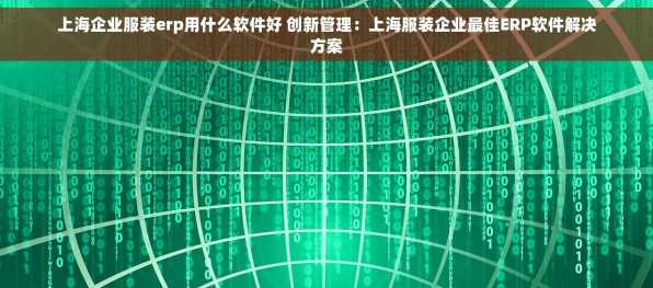 上海企业服装erp用什么软件好 创新管理：上海服装企业最佳ERP软件解决方案