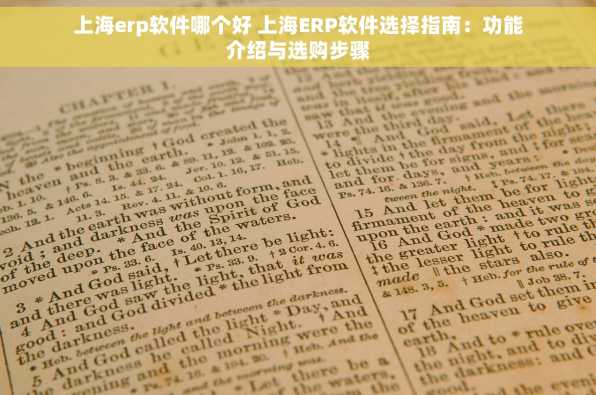 上海erp软件哪个好 上海ERP软件选择指南：功能介绍与选购步骤