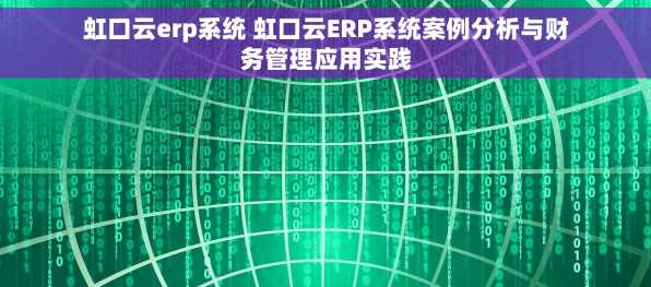 虹口云erp系统 虹口云ERP系统案例分析与财务管理应用实践