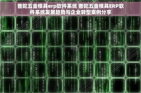 普陀五金模具erp软件系统 普陀五金模具ERP软件系统发展趋势与企业转型案例分享
