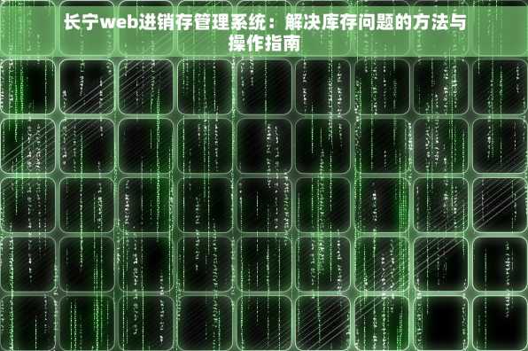 长宁web进销存管理系统：解决库存问题的方法与操作指南