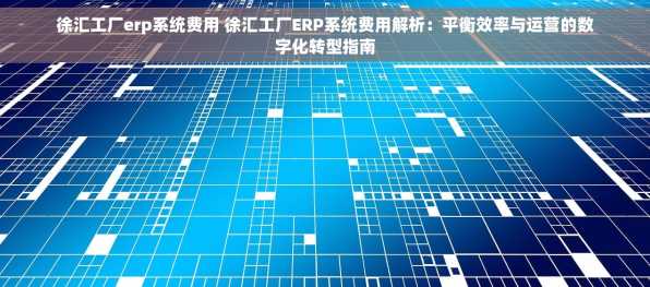 徐汇工厂erp系统费用 徐汇工厂ERP系统费用解析：平衡效率与运营的数字化转型指南