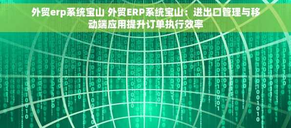 外贸erp系统宝山 外贸ERP系统宝山：进出口管理与移动端应用提升订单执行效率