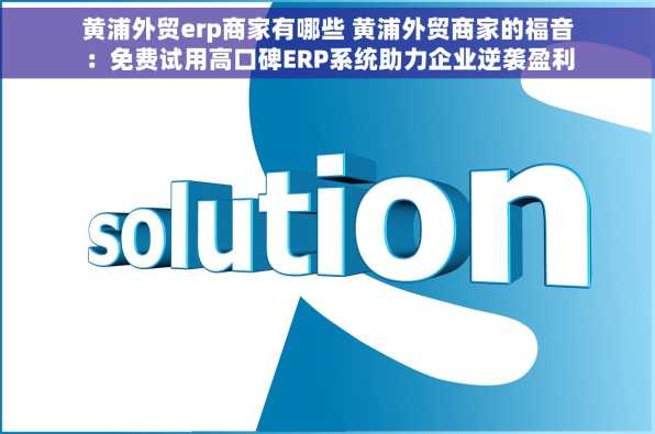 黄浦外贸erp商家有哪些 黄浦外贸商家的福音：免费试用高口碑ERP系统助力企业逆袭盈利