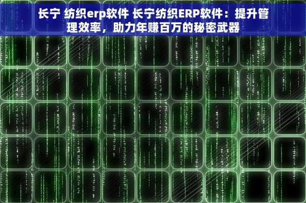 长宁 纺织erp软件 长宁纺织ERP软件：提升管理效率，助力年赚百万的秘密武器