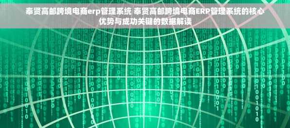 奉贤高邮跨境电商erp管理系统 奉贤高邮跨境电商ERP管理系统的核心优势与成功关键的数据解读