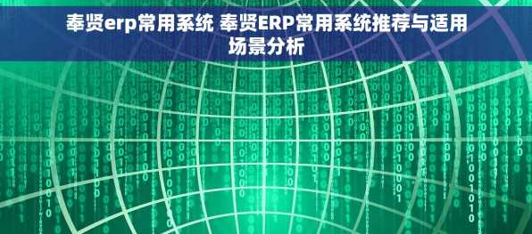 奉贤erp常用系统 奉贤ERP常用系统推荐与适用场景分析