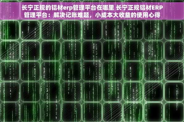 长宁正规的铝材erp管理平台在哪里 长宁正规铝材ERP管理平台：解决记账难题，小成本大收益的使用心得