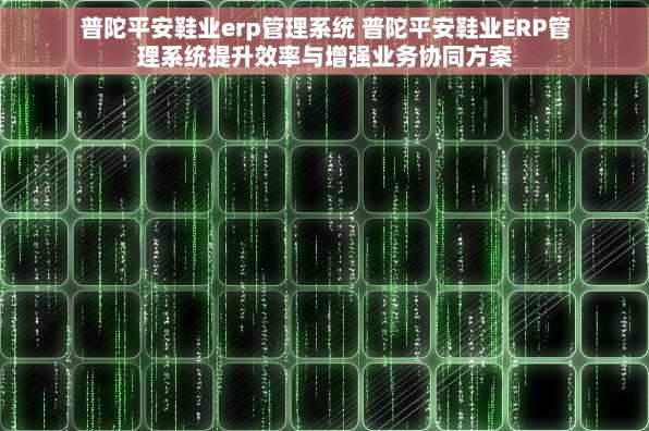普陀平安鞋业erp管理系统 普陀平安鞋业ERP管理系统提升效率与增强业务协同方案
